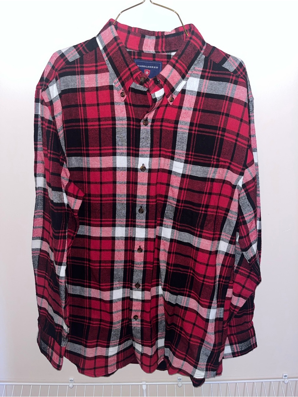 Saddlebred Red Black White Plaid Button-Down Shirt